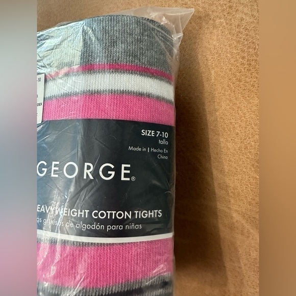 George Grey Pink White Striped Heavyweight Cotton Tights Girl’s Size 7-10 - Picture 2 of 5